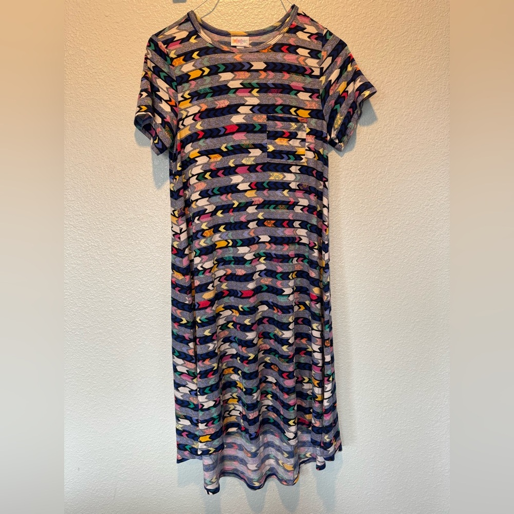 LuLaRoe Carly swing dress sz. XS blue and white Dress